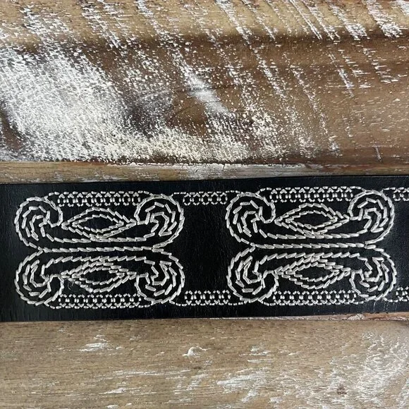 Coldwater Creek Womens Genuine Leather Belt Size L Black Embroidered Western Boh - Picture 9 of 11